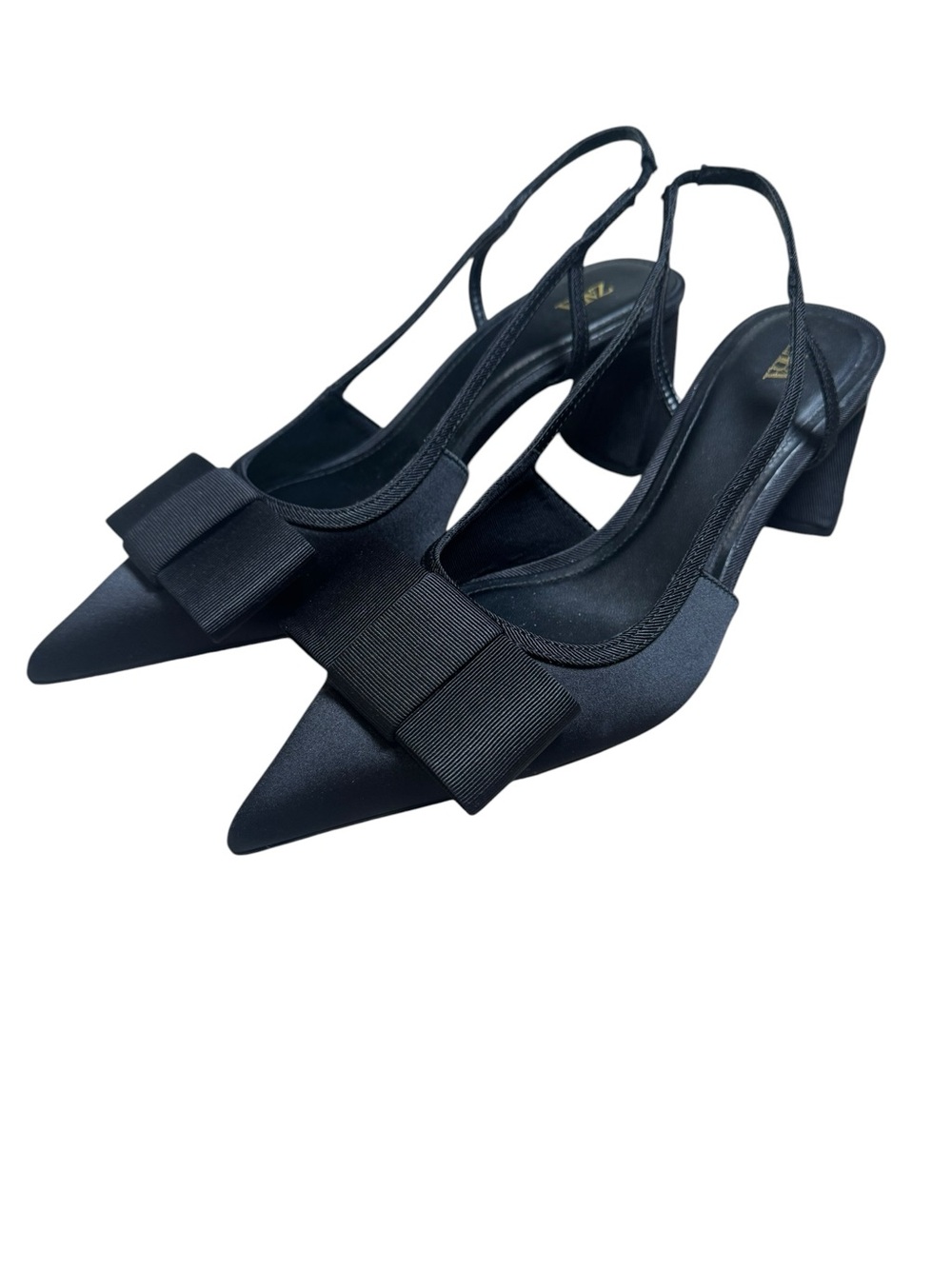 Zara Black Bow Pointed Toe Sling Back Heels